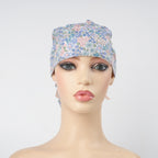 Blue & Pink Flowers Ponytail Scrub Cap