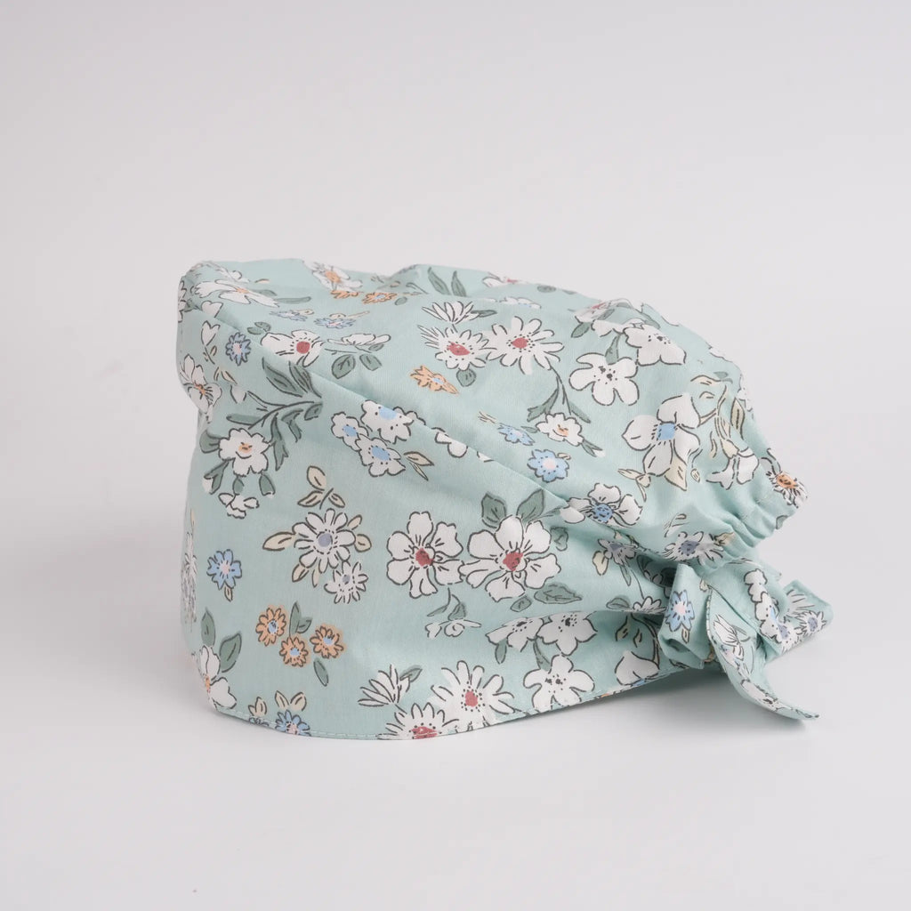 Mint Green Flower Tie Back Scrub Cap