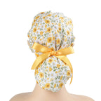 Yellow & White Floral Ponytail Scrub Cap