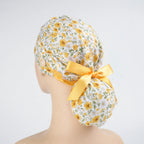 Yellow & White Floral Ponytail Scrub Cap