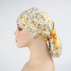 Yellow & White Floral Ponytail Scrub Cap