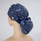 Navy Floral Ponytail Scrub Cap