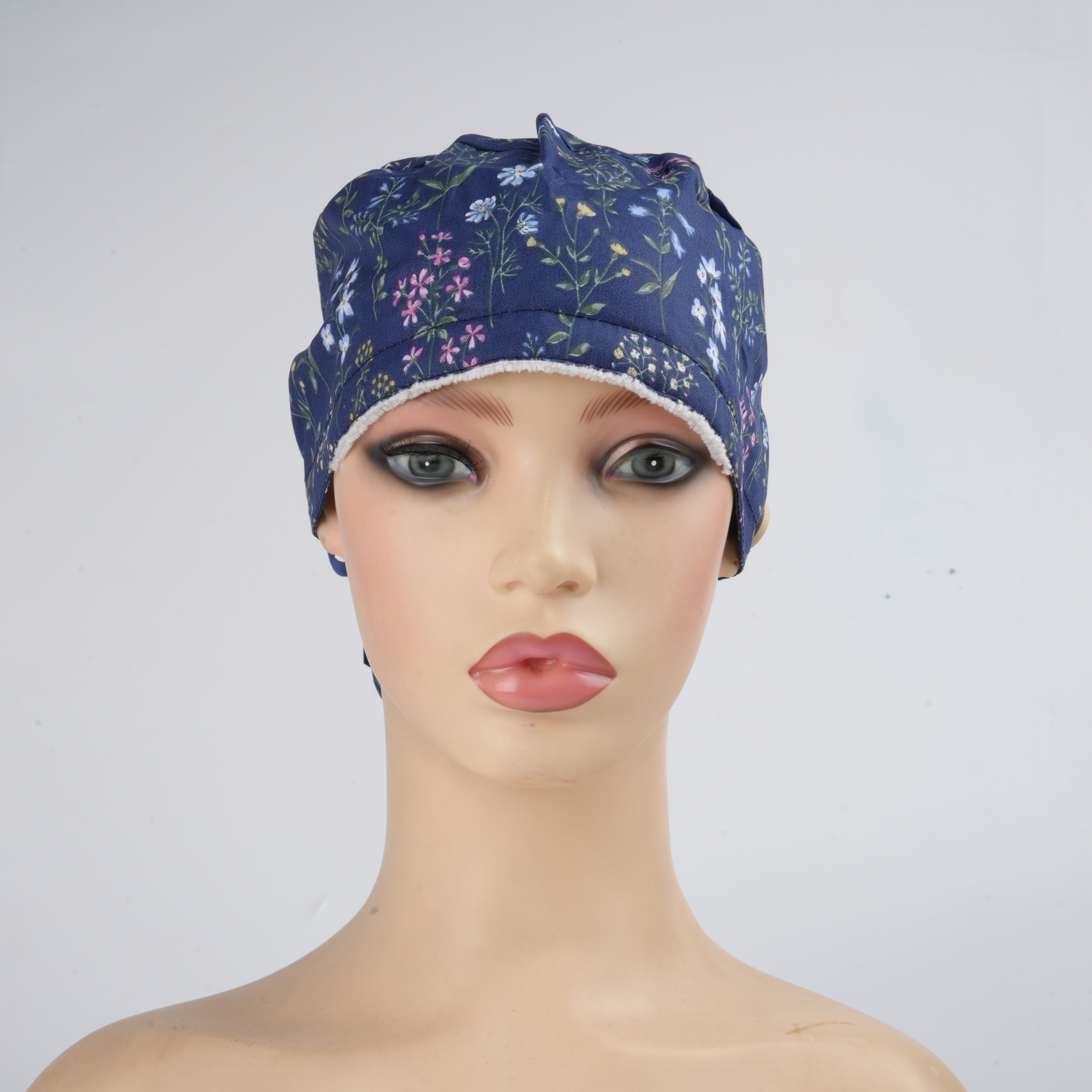 Navy Floral Ponytail Scrub Cap