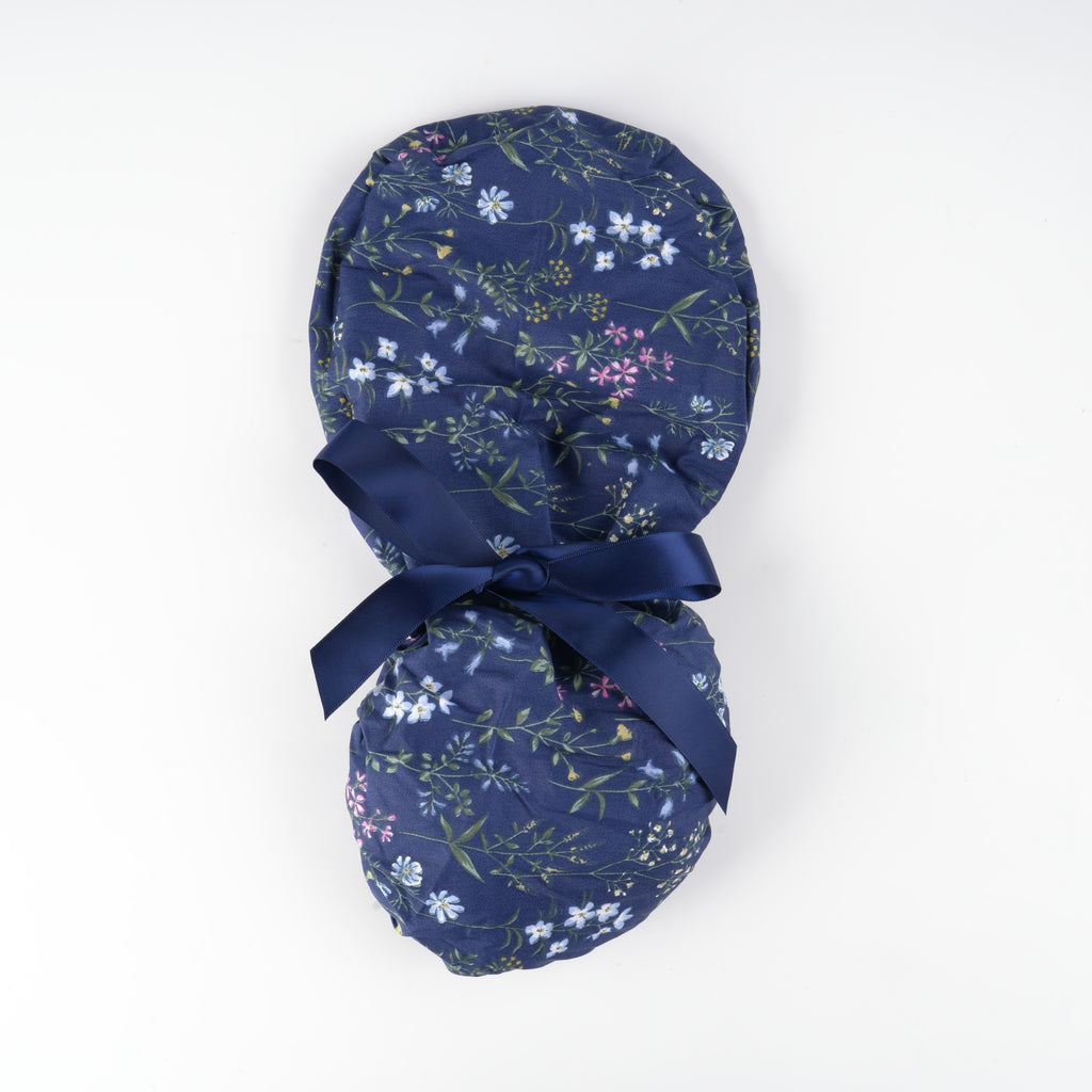 Navy Floral Ponytail Scrub Cap