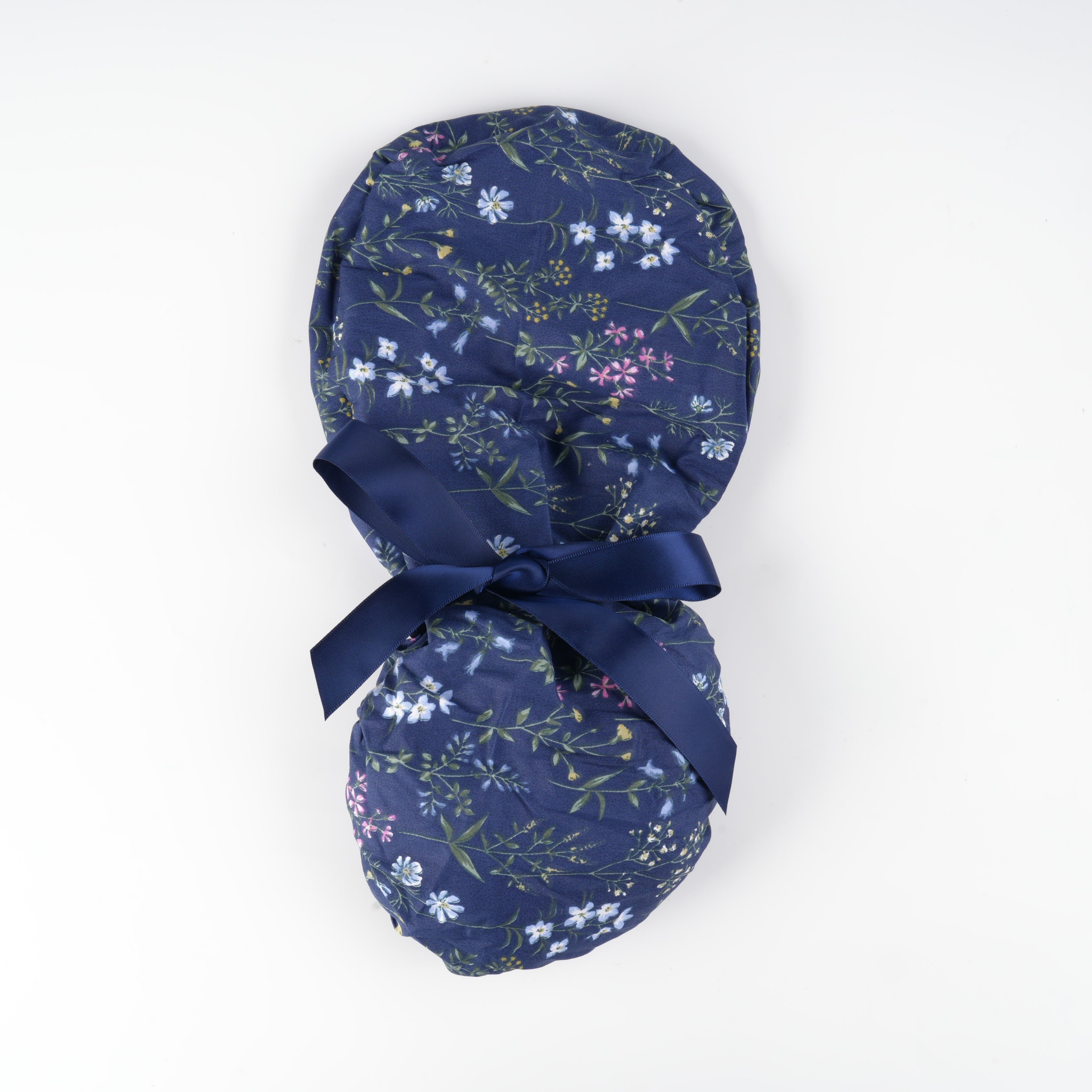Navy Floral Ponytail Scrub Cap