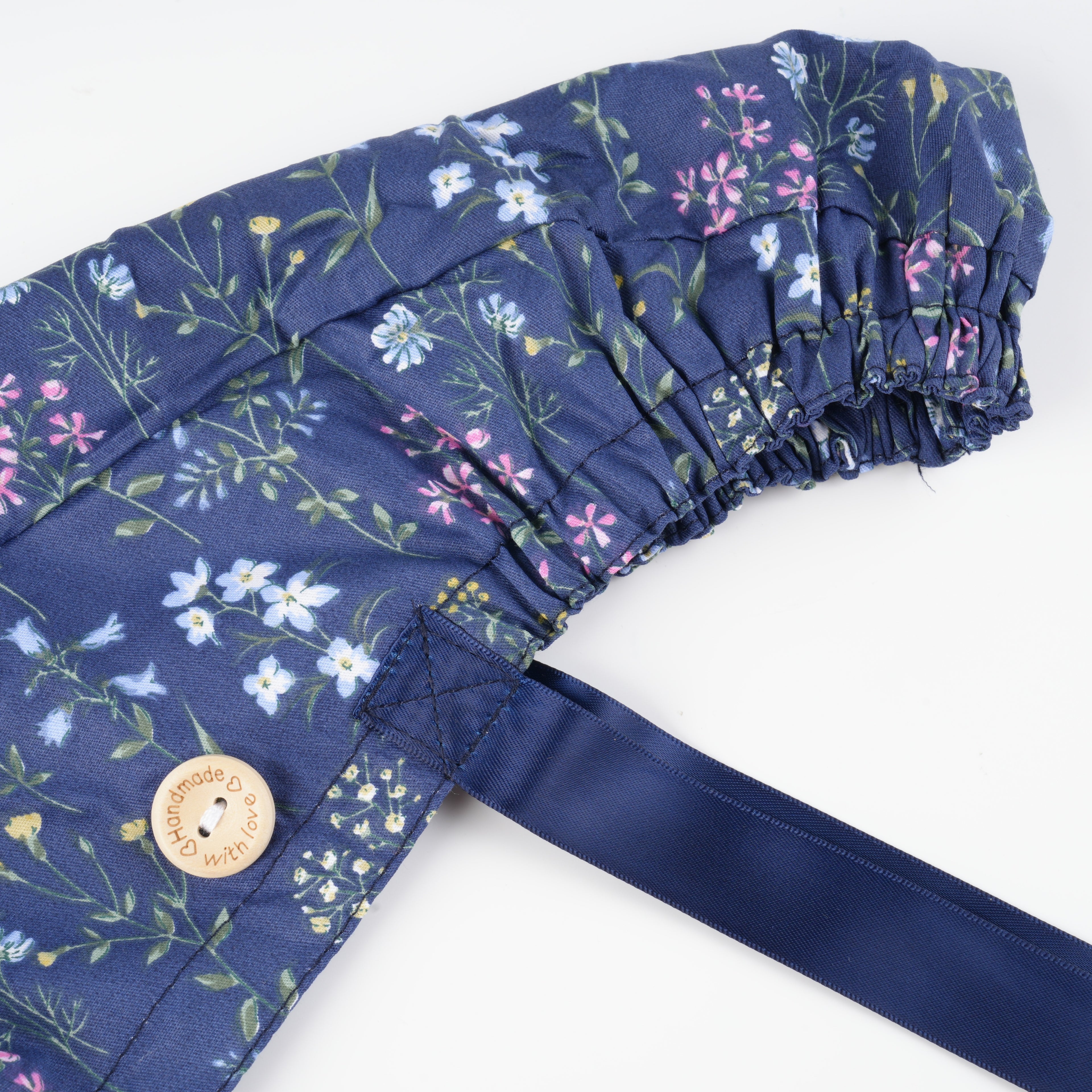 Navy Floral Ponytail Scrub Cap