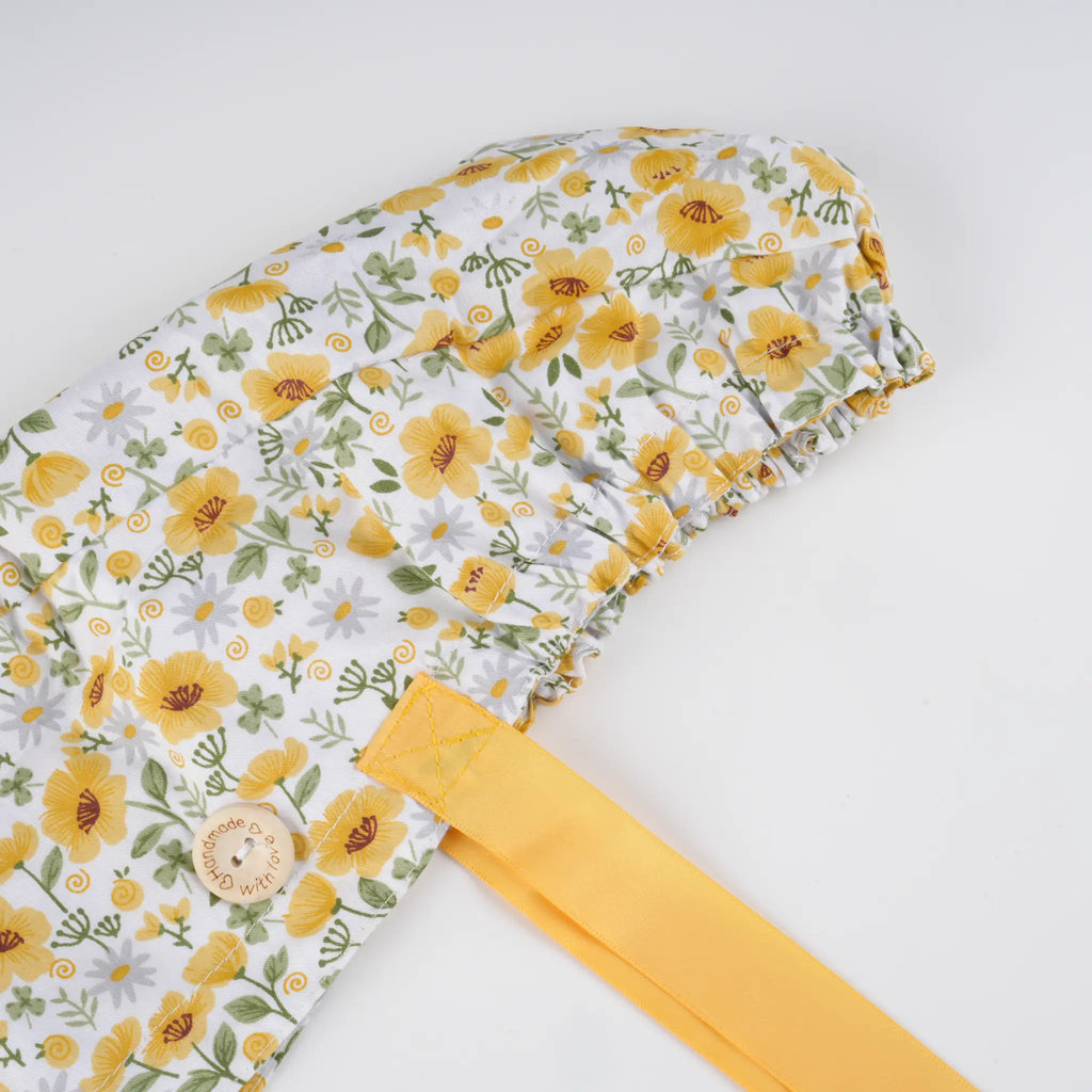Yellow & White Floral Ponytail Scrub Cap