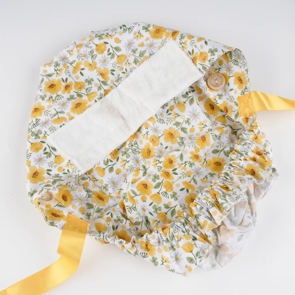 Yellow & White Floral Ponytail Scrub Cap