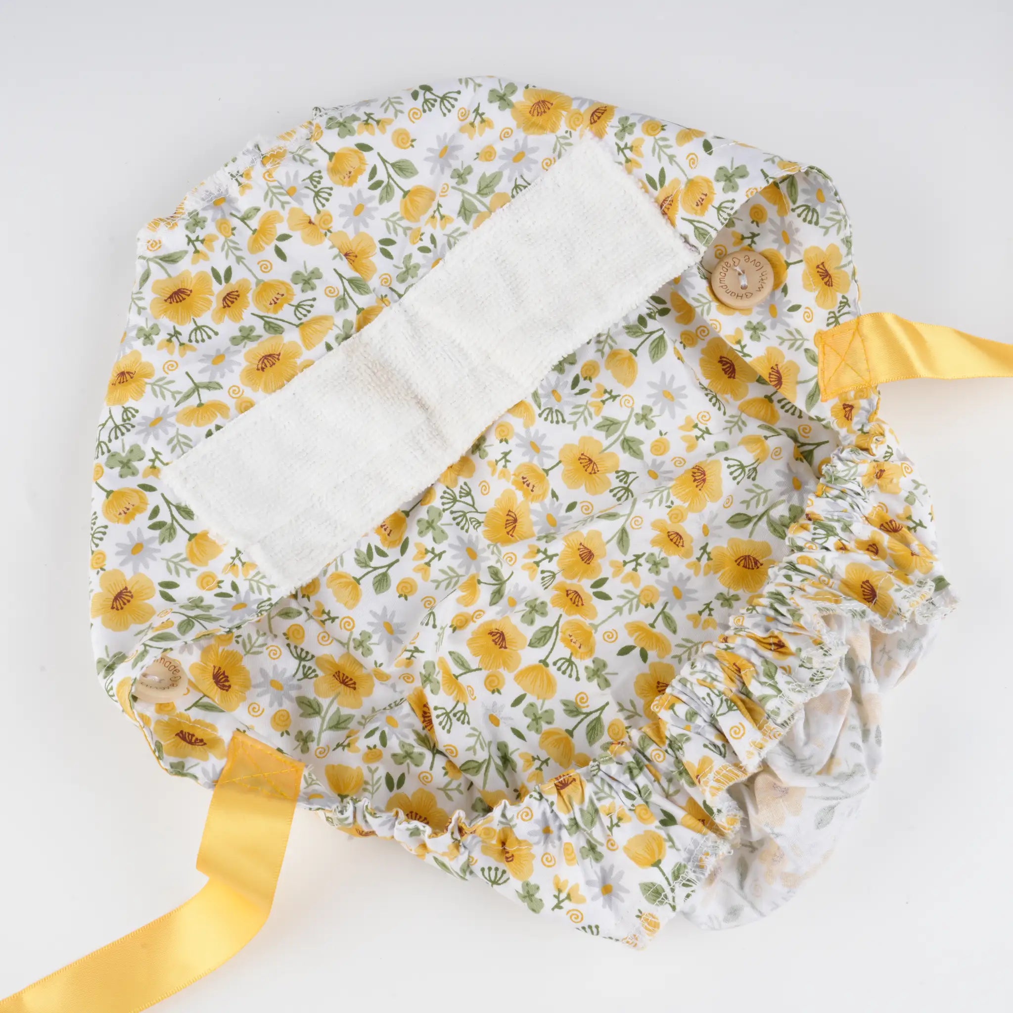 Yellow & White Floral Ponytail Scrub Cap
