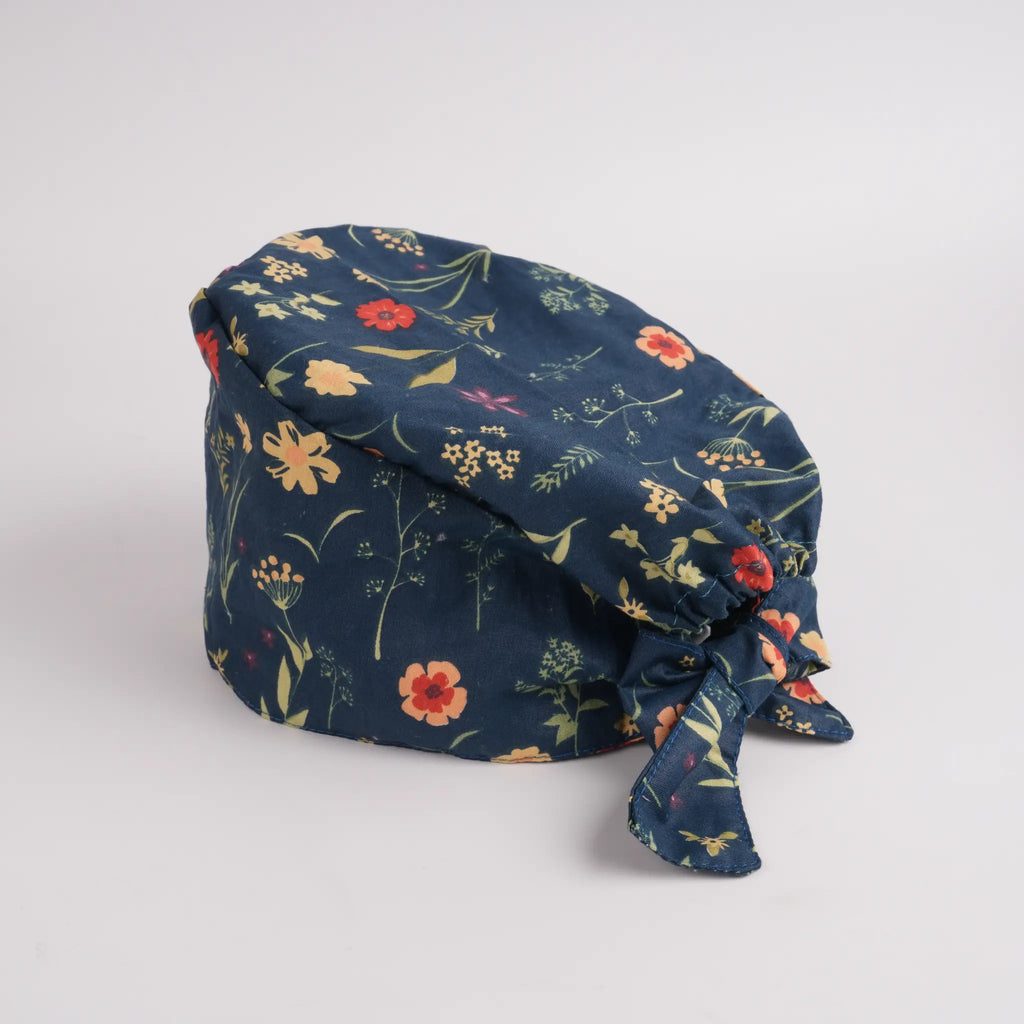 Navy Wildflower Tie Back Scrub Cap