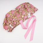Pink Hydrangea & Bunny Ponytail Scrub Cap