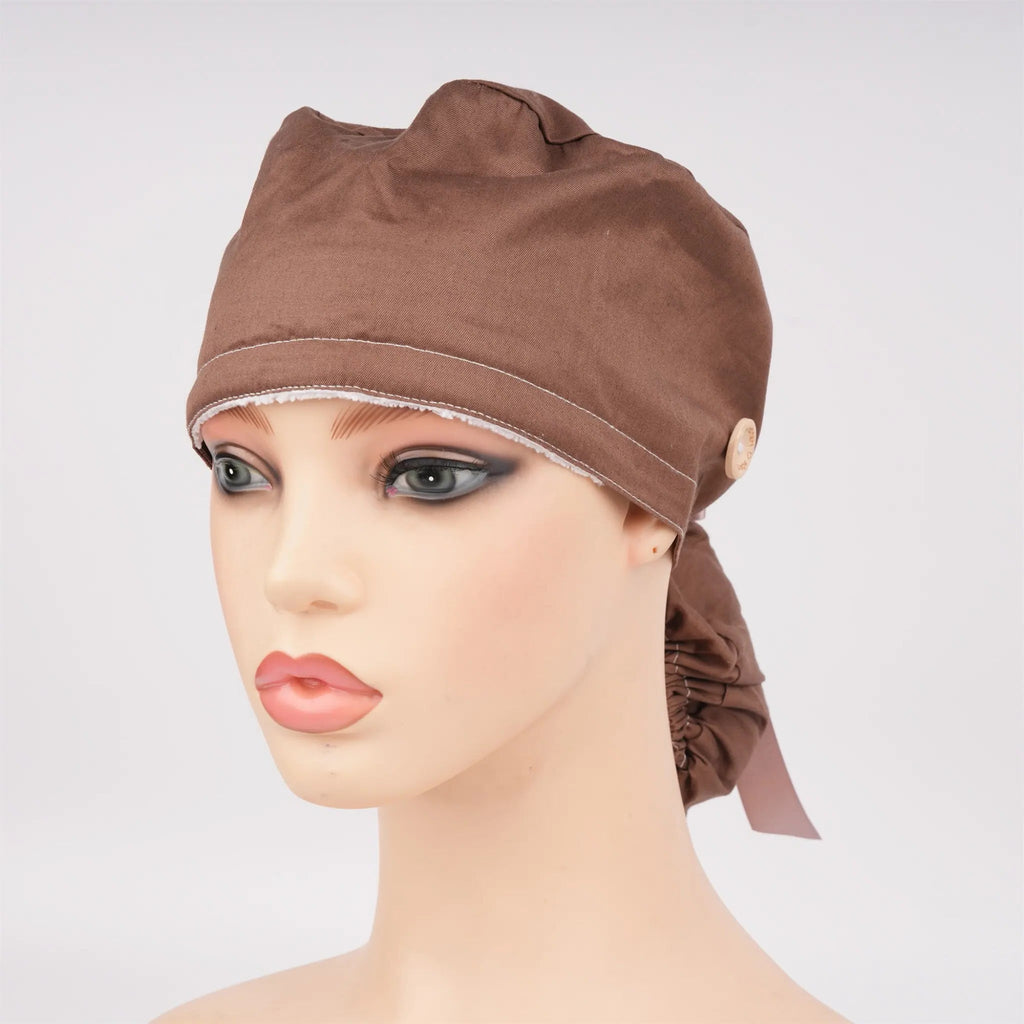 Solid Brown Ponytail Scrub Cap