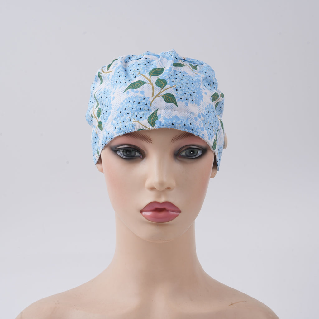 Blue Hydrangea Ponytail Scrub Cap