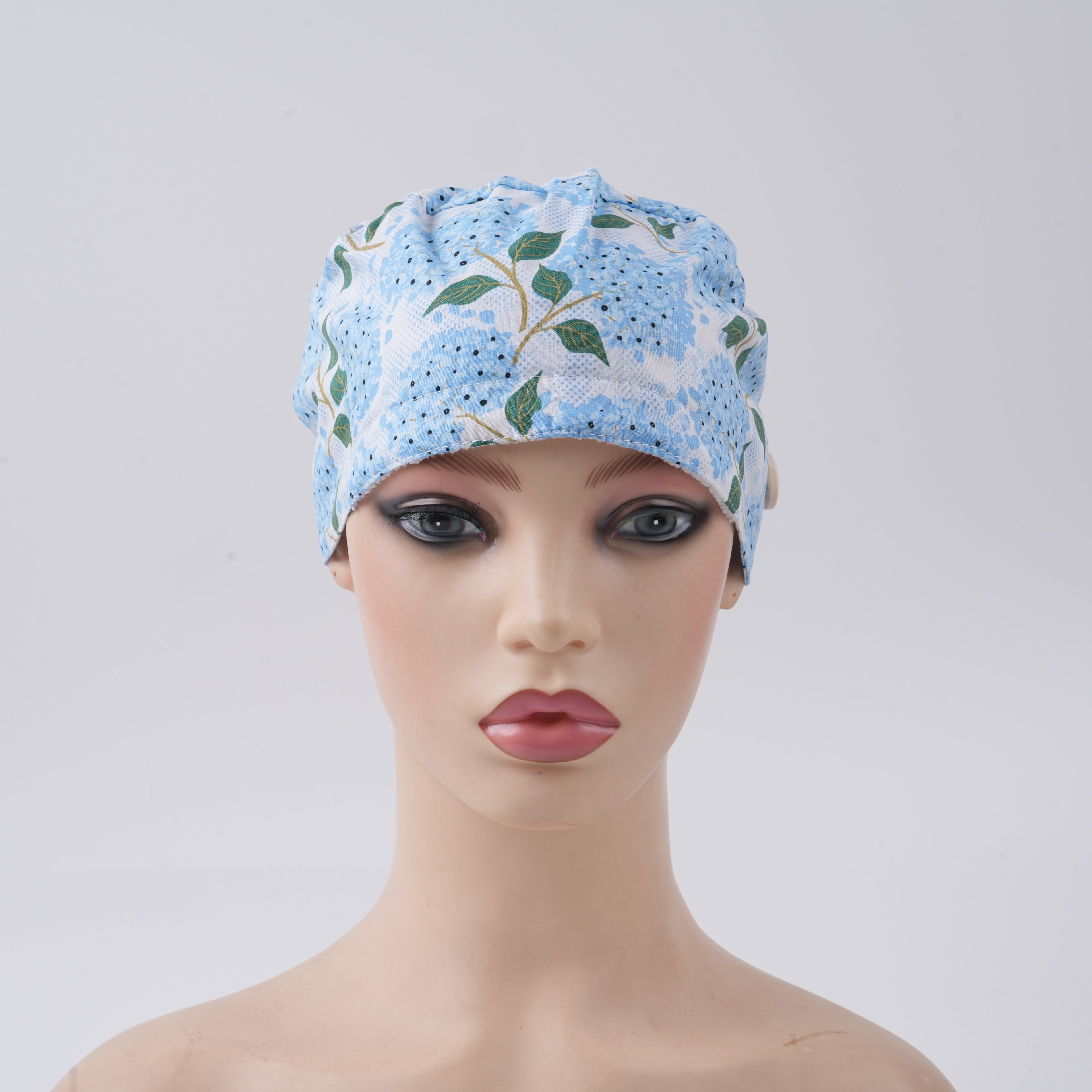 Blue Hydrangea Ponytail Scrub Cap