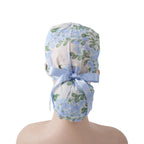 Watercolor Blue Floral Ponytail Scrub Cap
