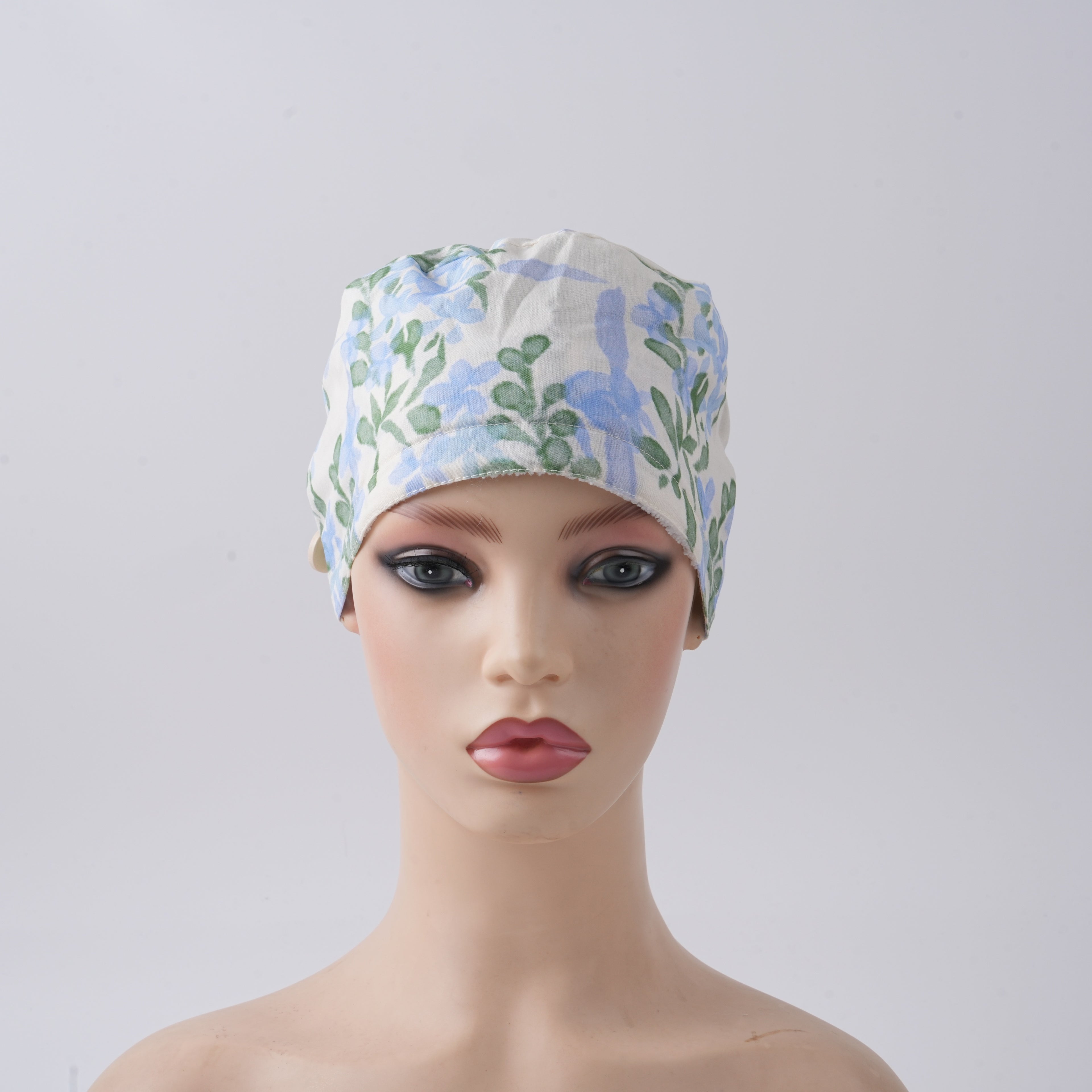 Watercolor Blue Floral Ponytail Scrub Cap