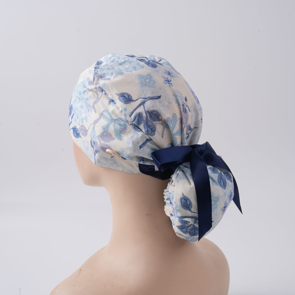 Floral & Bow Ponytail Scrub Cap