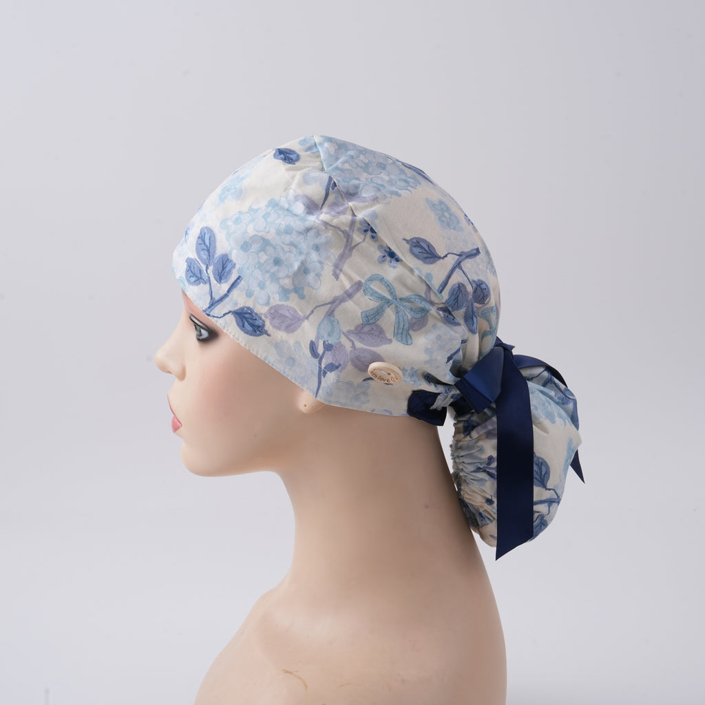 Floral & Bow Ponytail Scrub Cap