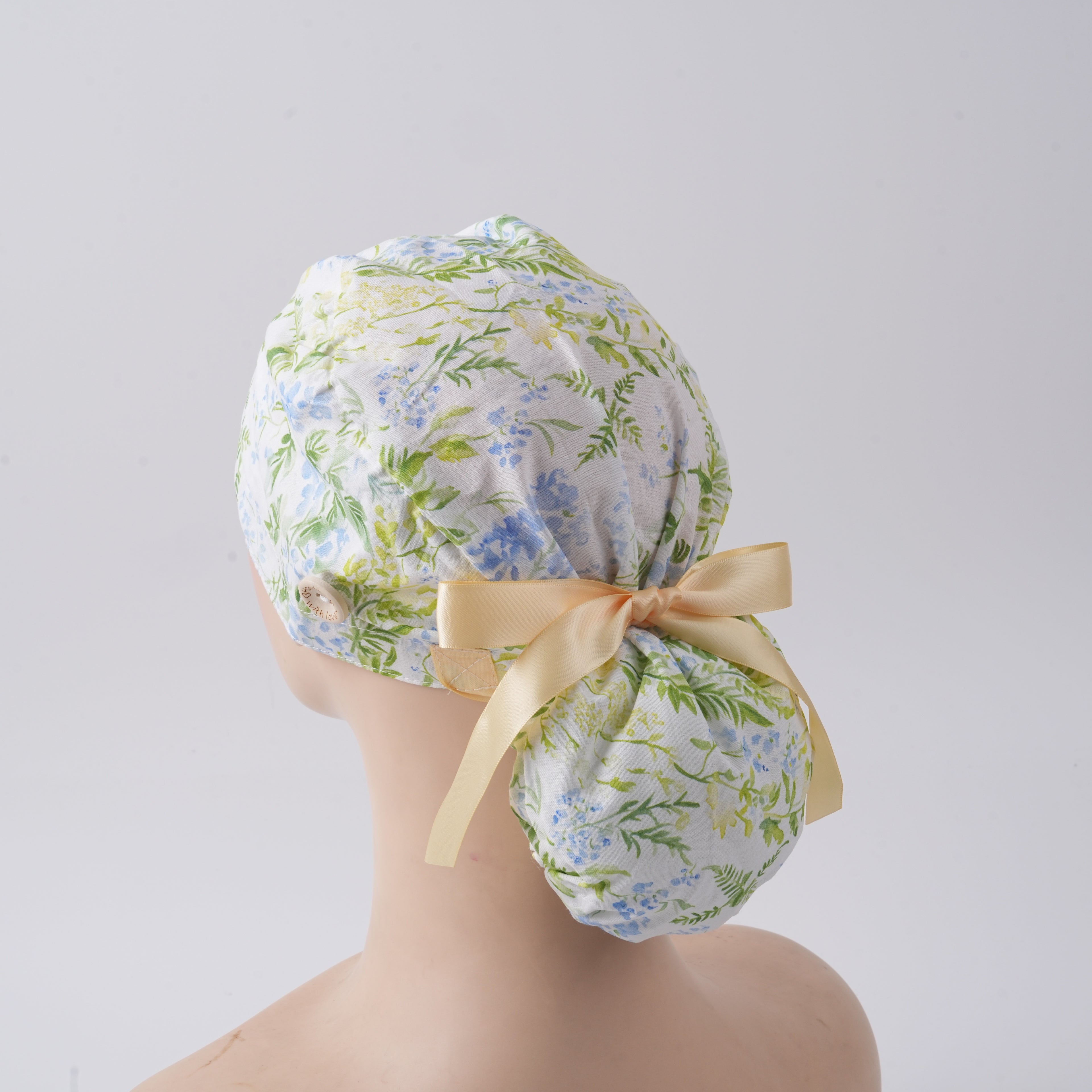 Watercolor Botanical Ponytail Scrub Cap