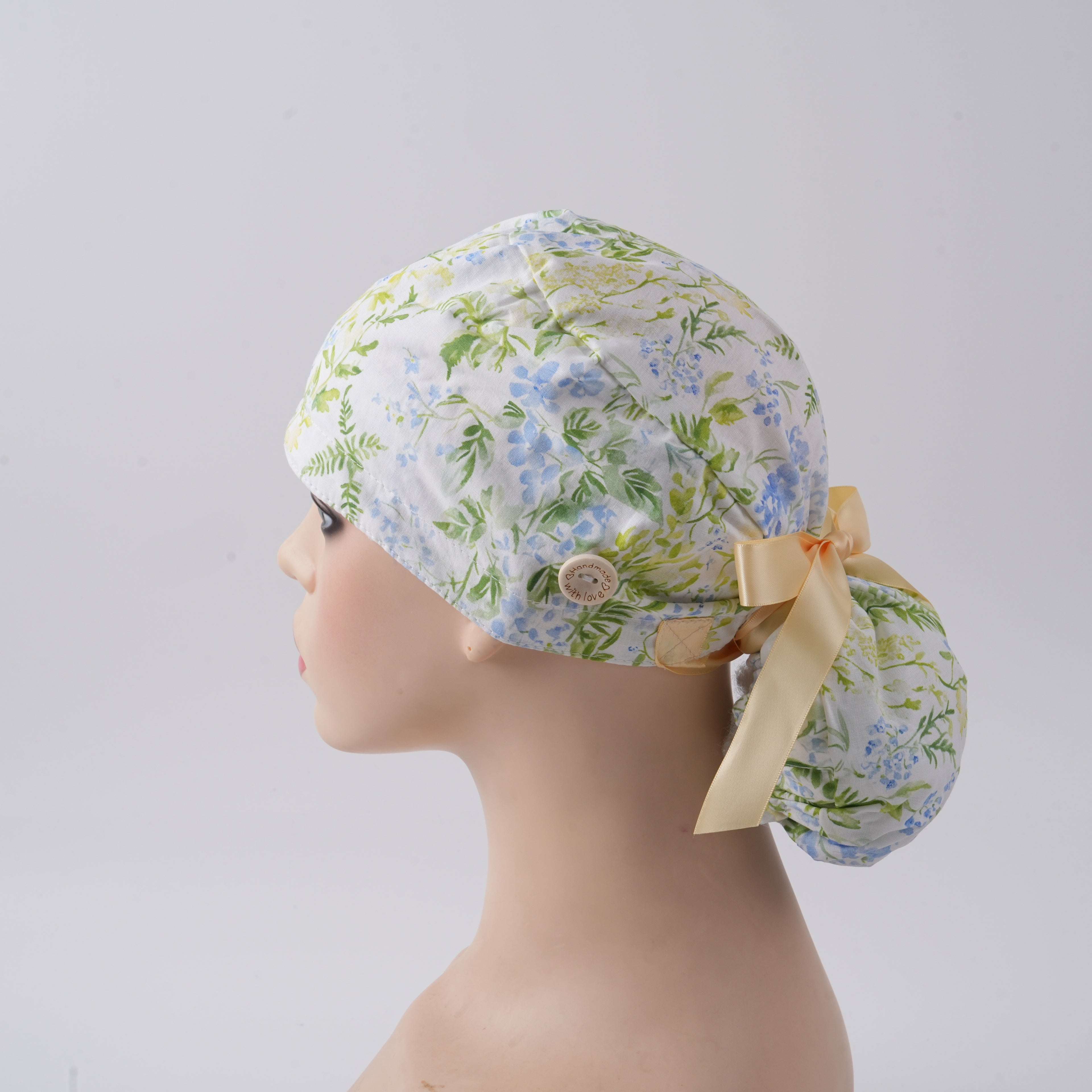 Watercolor Botanical Ponytail Scrub Cap