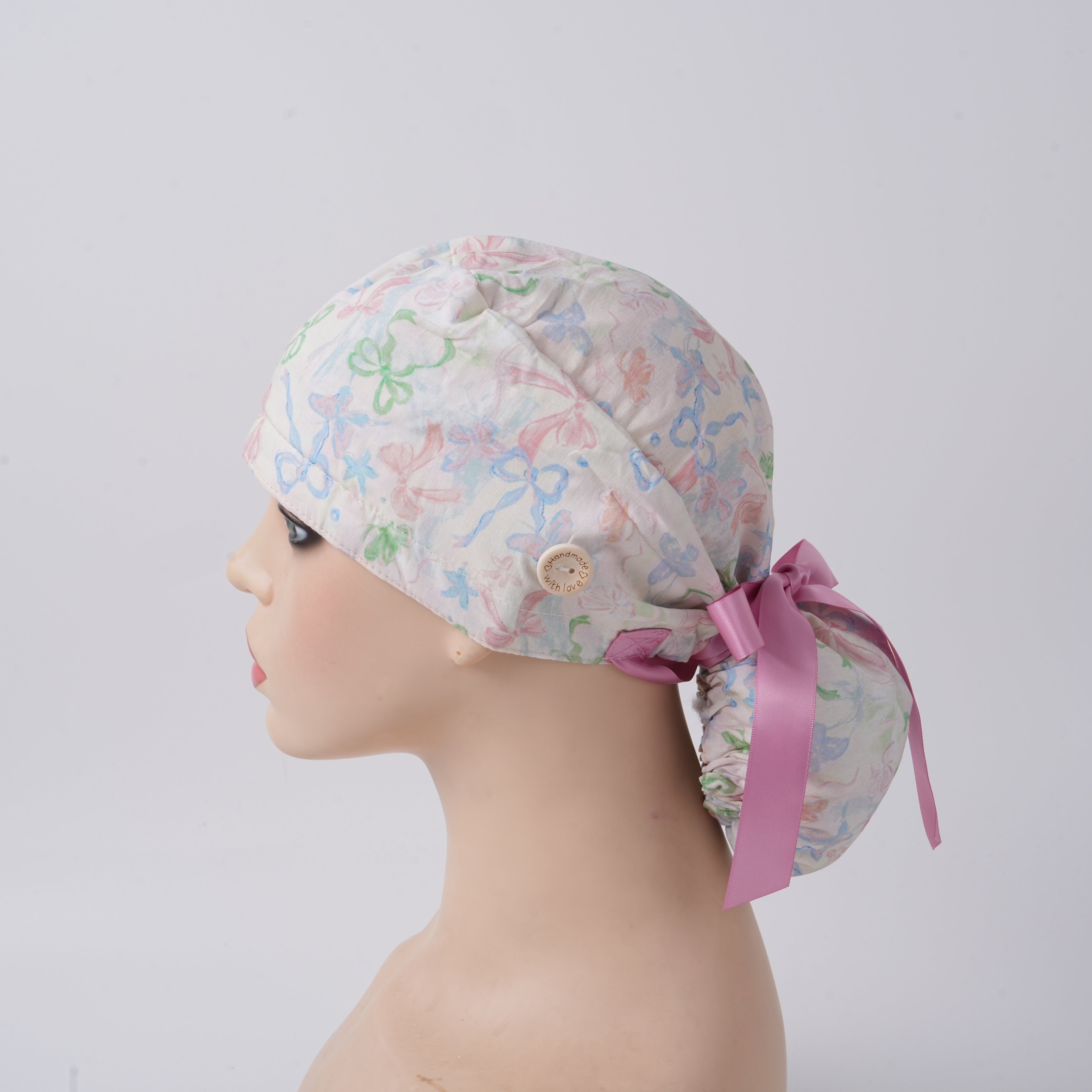 Pastel Bows Ponytail Scrub Cap