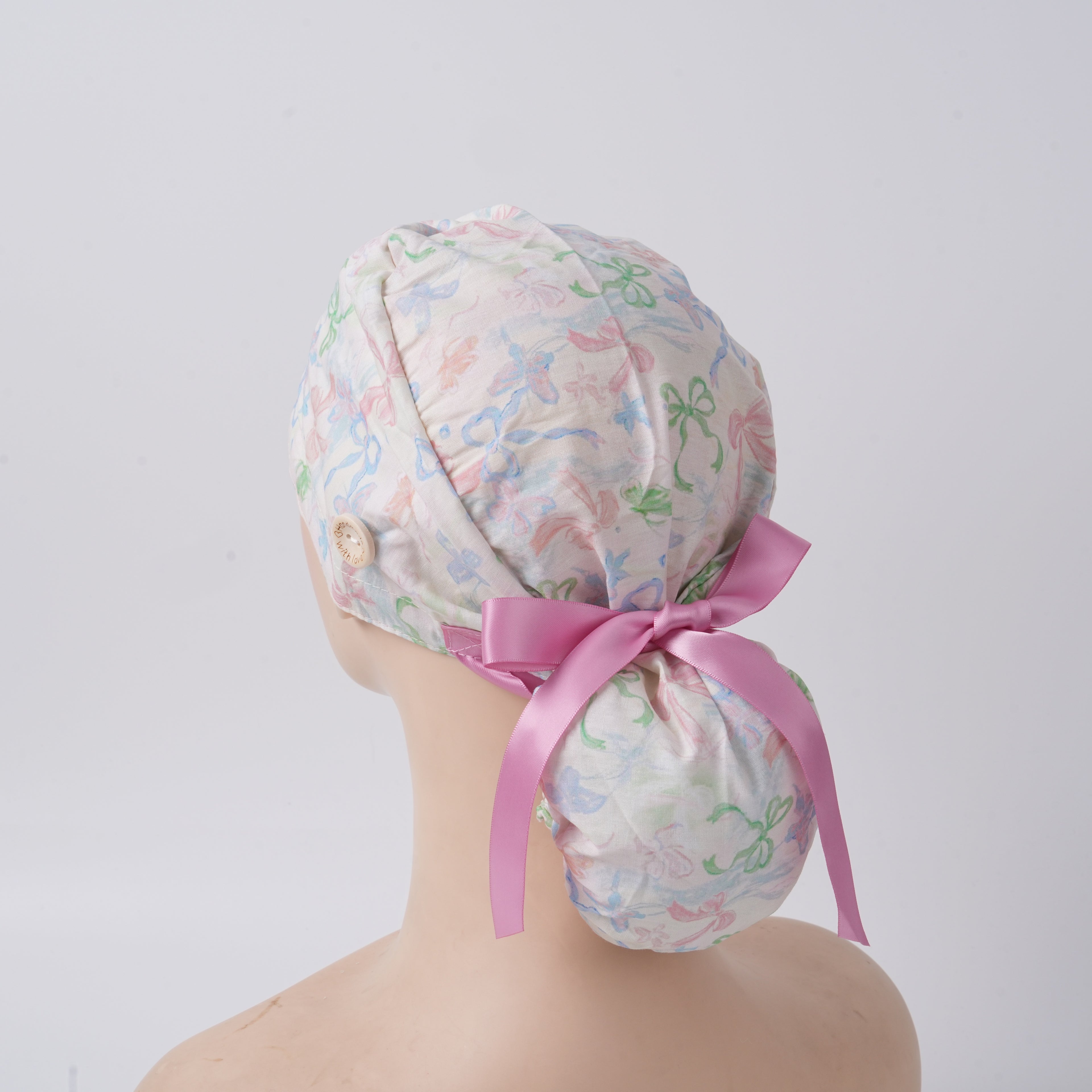 Pastel Bows Ponytail Scrub Cap