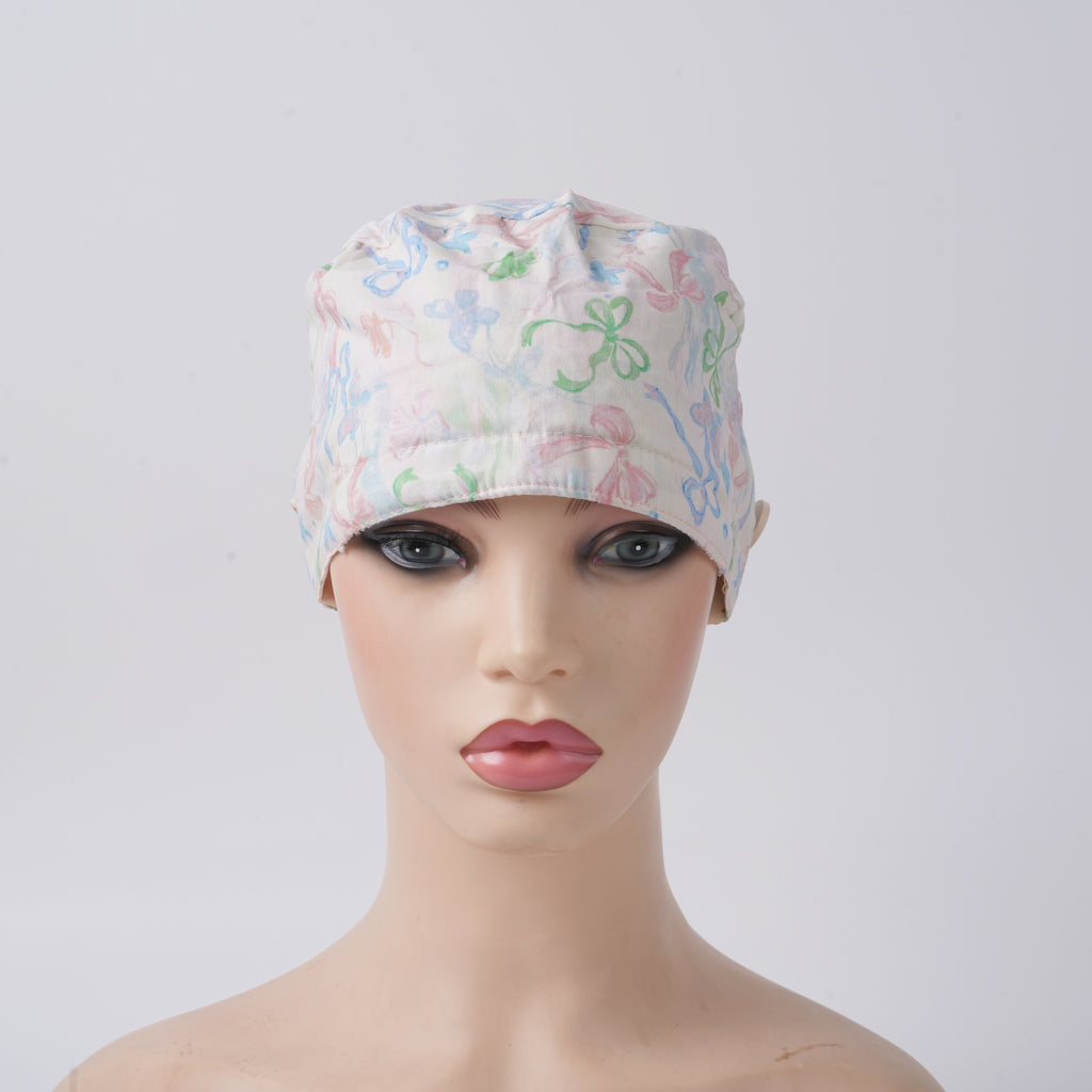 Pastel Bows Ponytail Scrub Cap