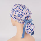 Pink Blue Daisy Ponytail Scrub Cap