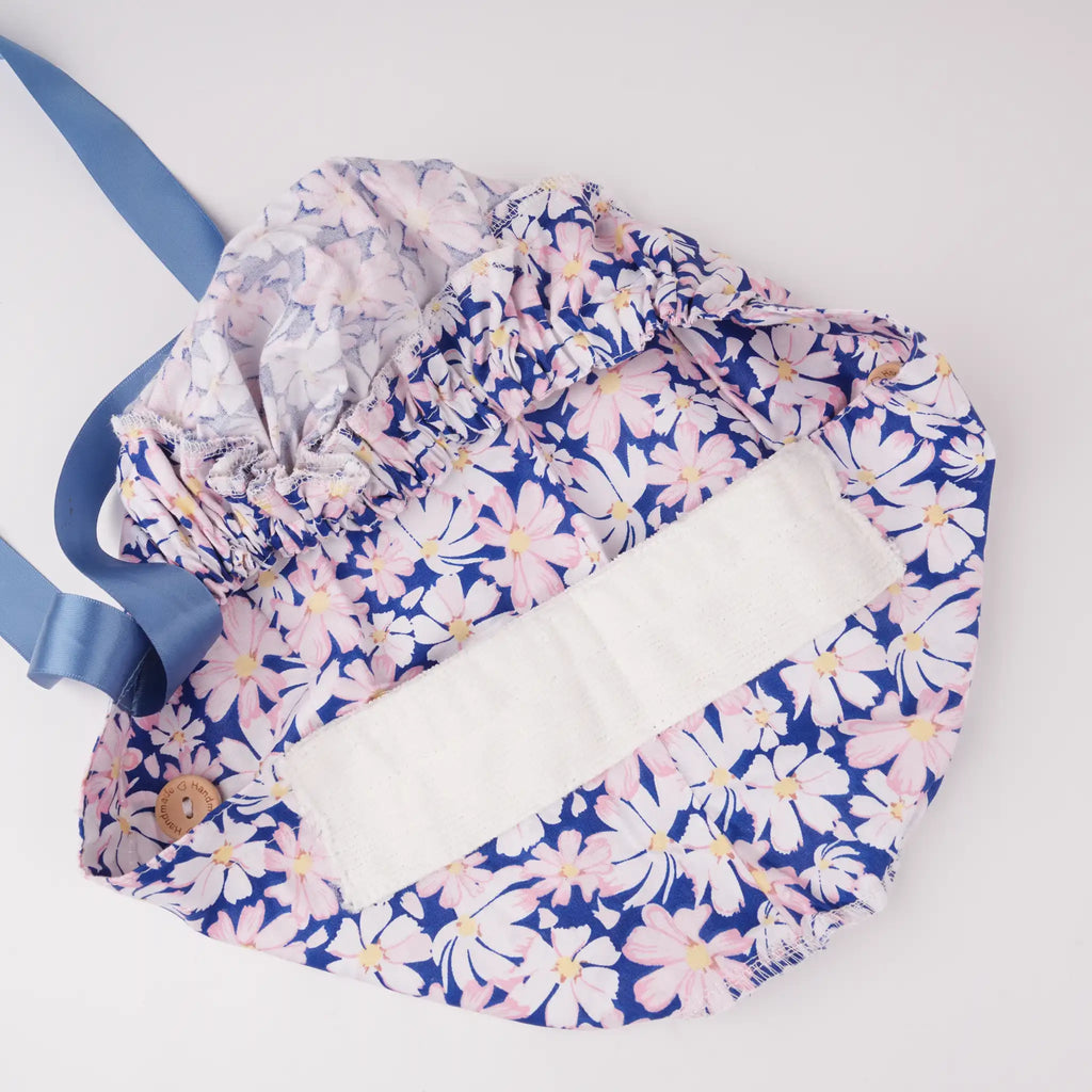 Pink Blue Daisy Ponytail Scrub Cap
