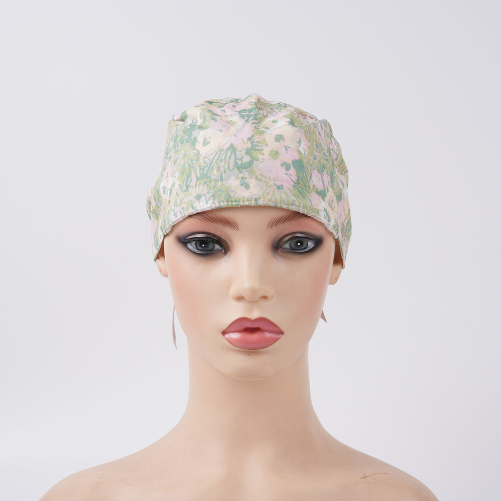 Pastel Flowers Ponytail Scrub Cap
