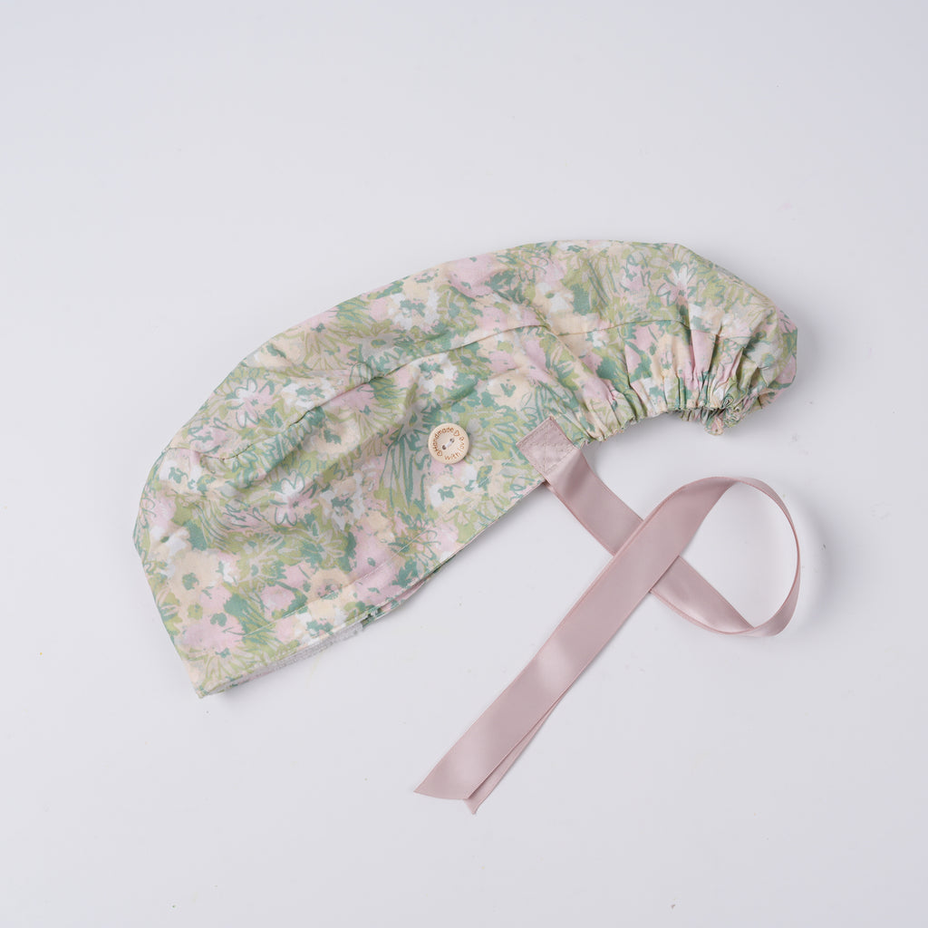Pastel Flowers Ponytail Scrub Cap