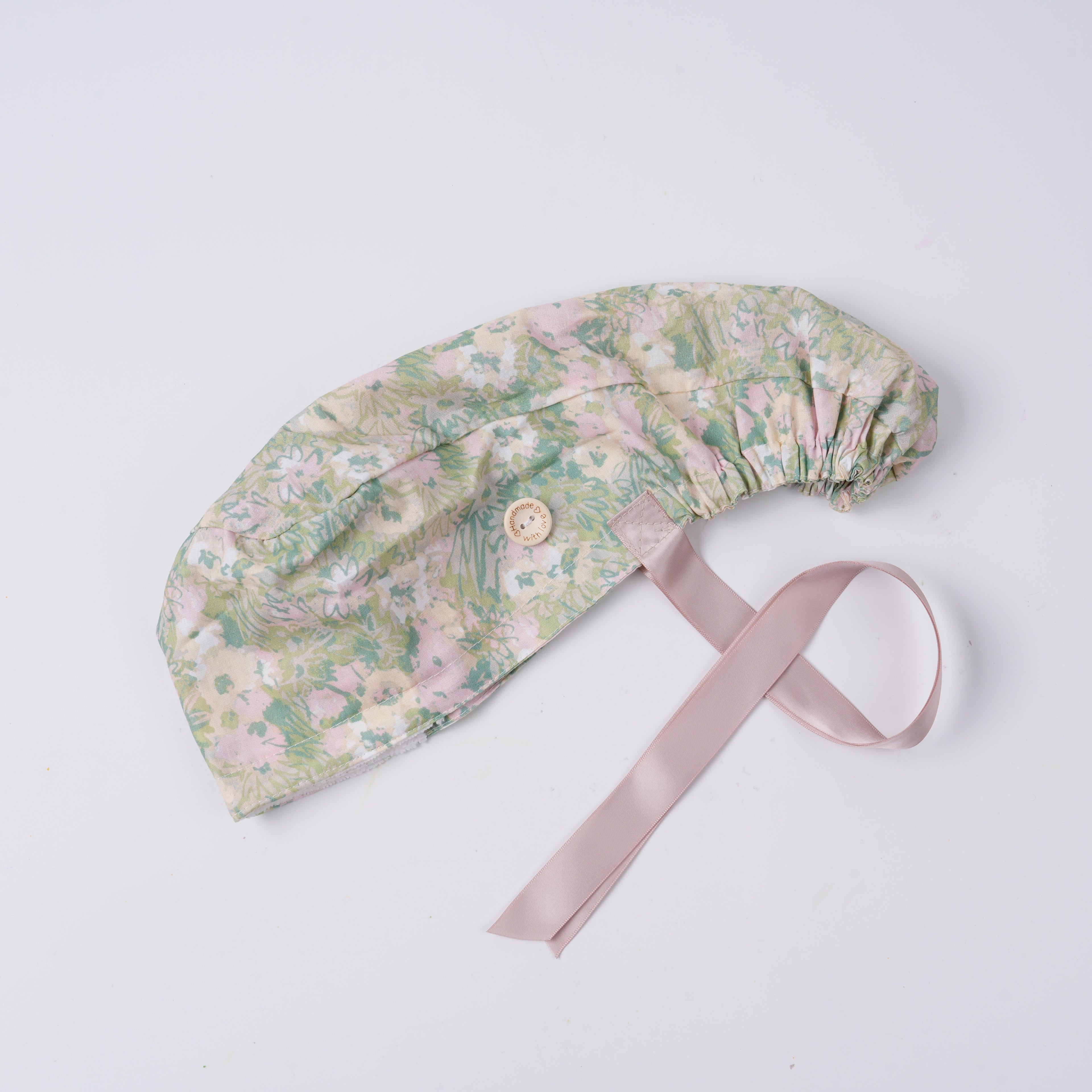 Pastel Flowers Ponytail Scrub Cap