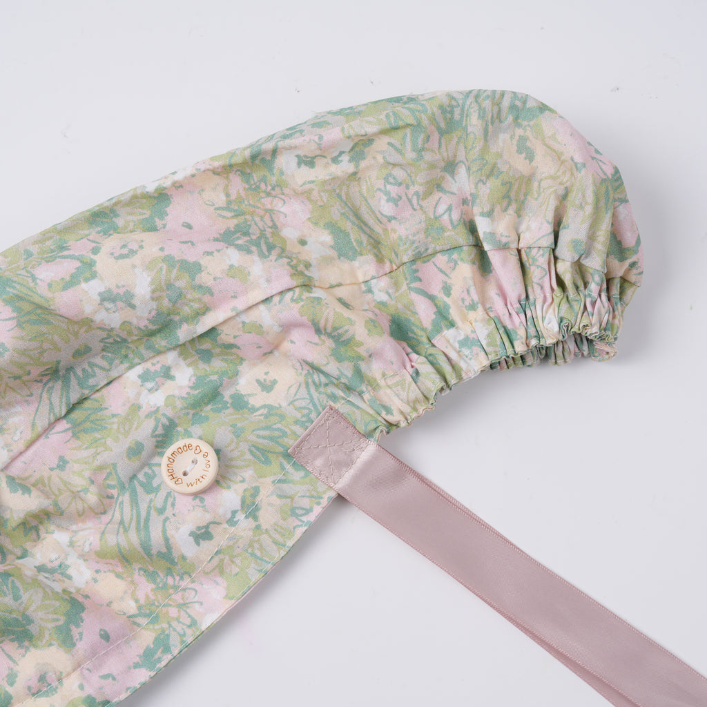 Pastel Flowers Ponytail Scrub Cap