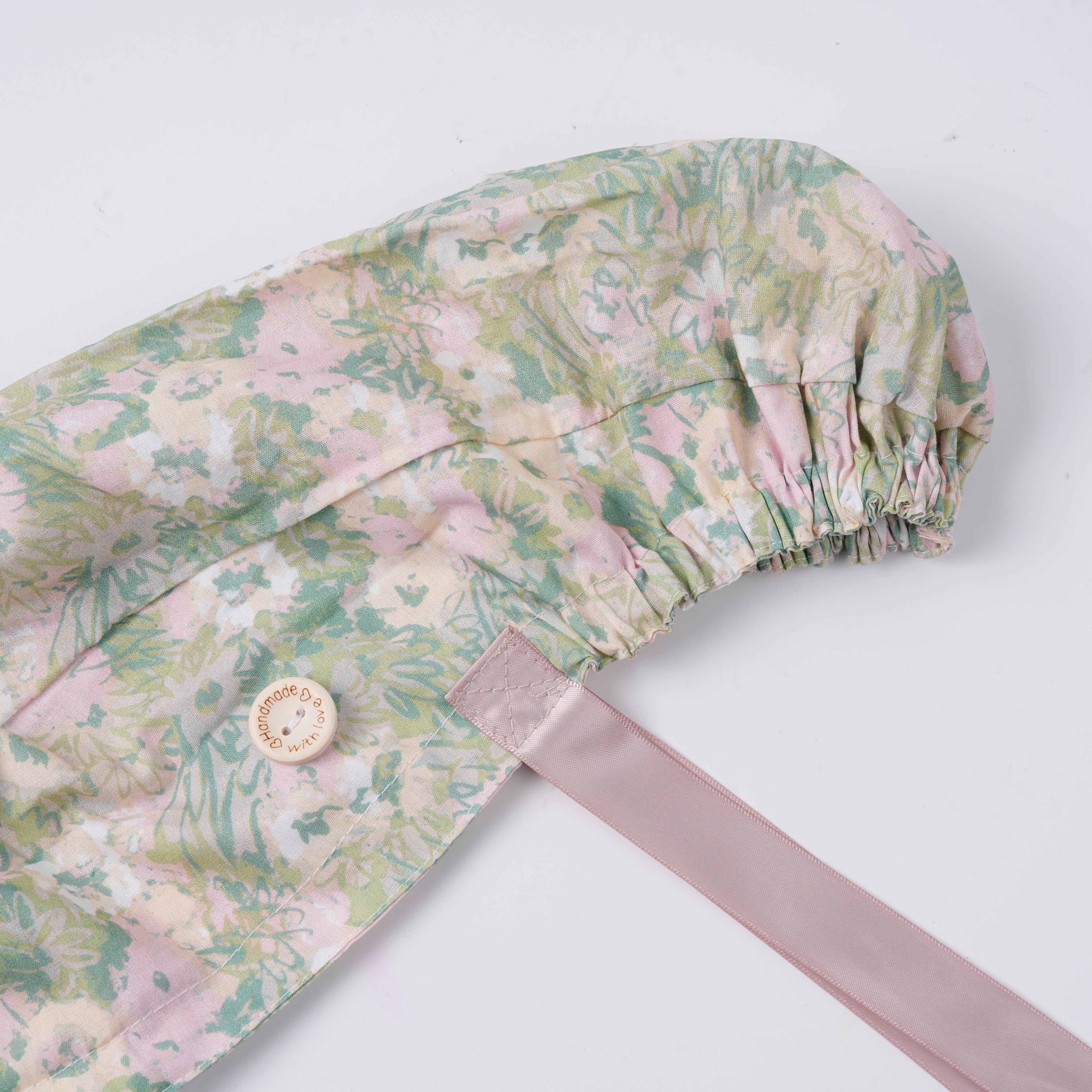 Pastel Flowers Ponytail Scrub Cap