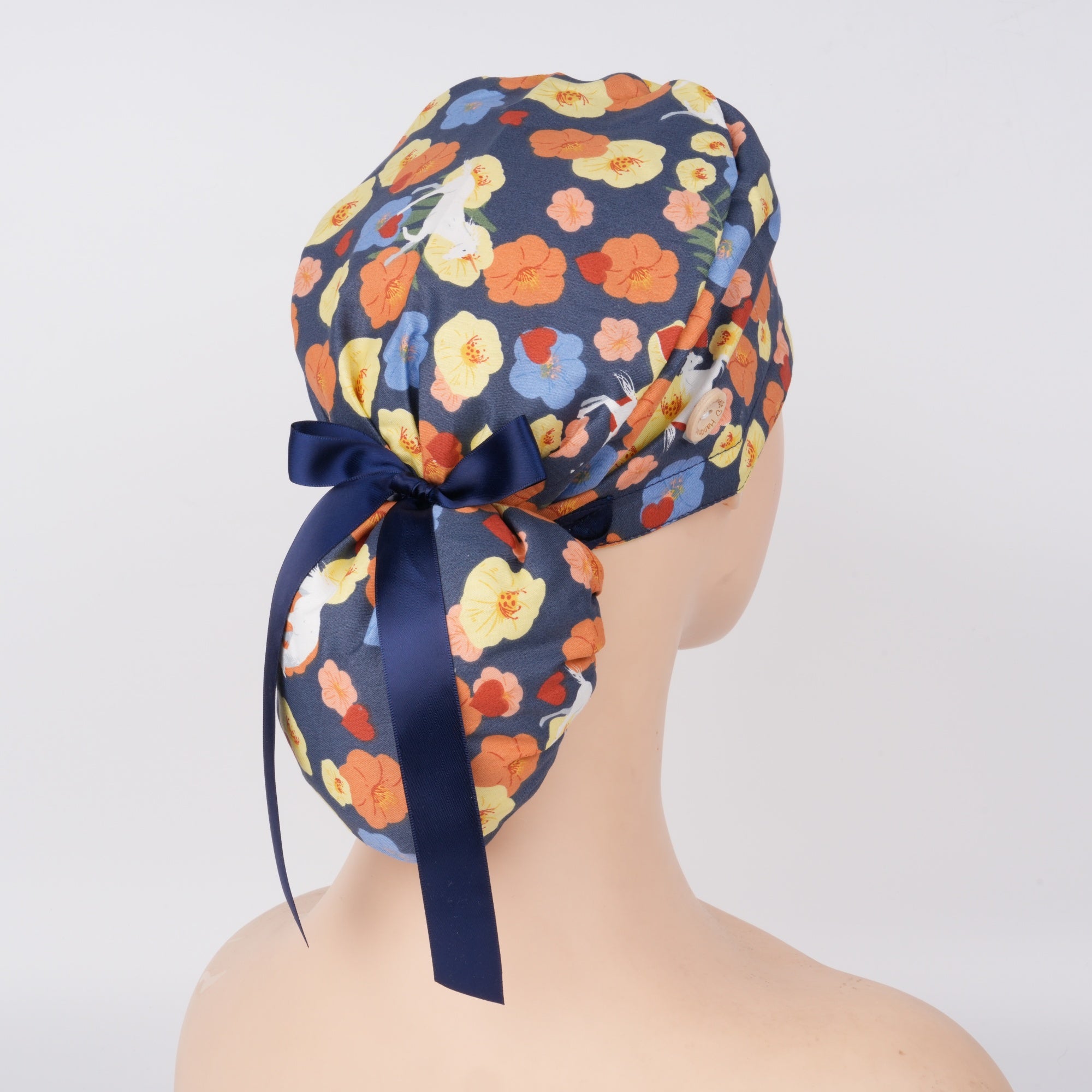 Flowers & Unicorn Ponytail Scrub Cap