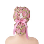 Pink Hydrangea & Bunny Ponytail Scrub Cap