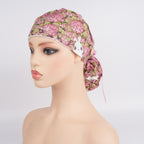 Pink Hydrangea & Bunny Ponytail Scrub Cap