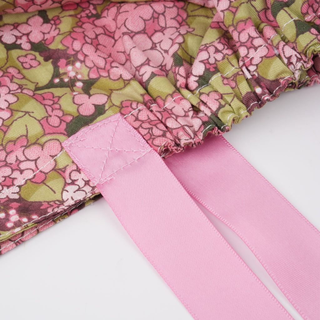 Pink Hydrangea & Bunny Ponytail Scrub Cap