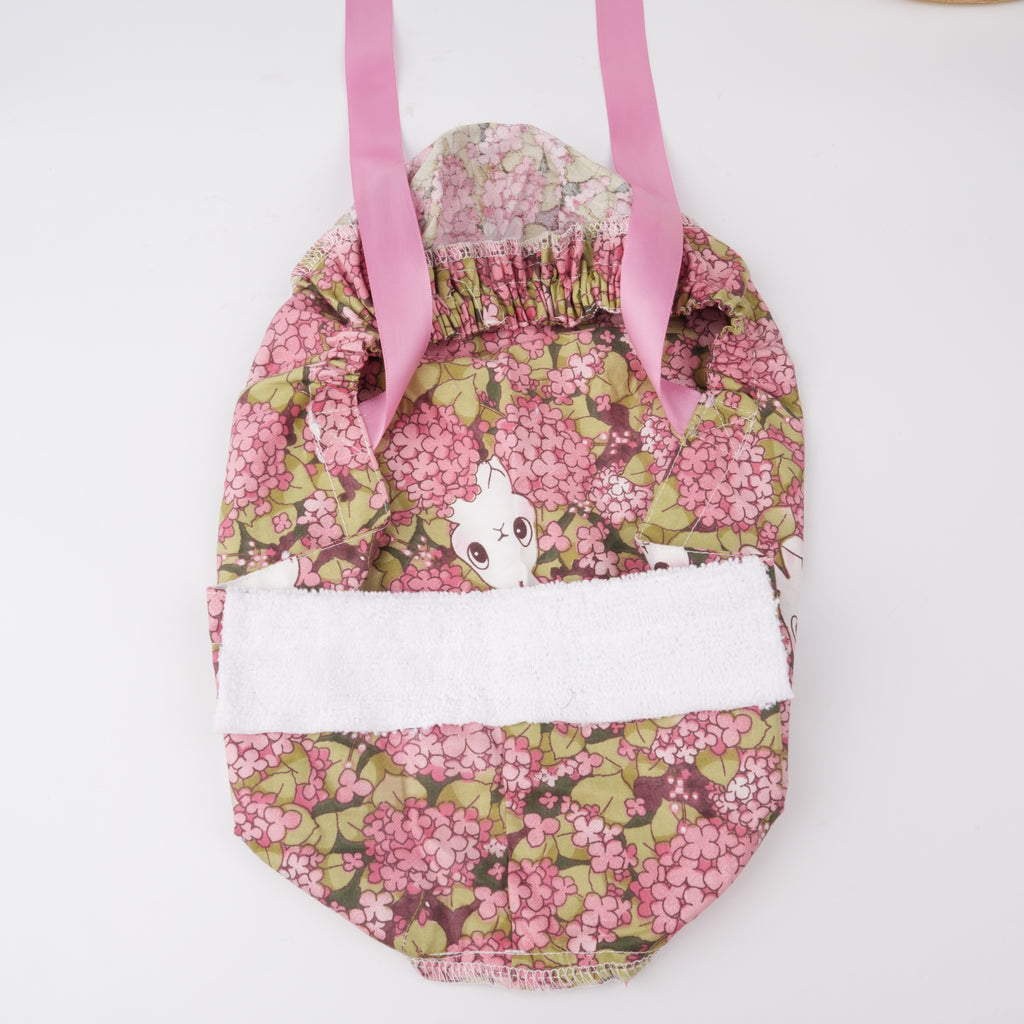 Pink Hydrangea & Bunny Ponytail Scrub Cap