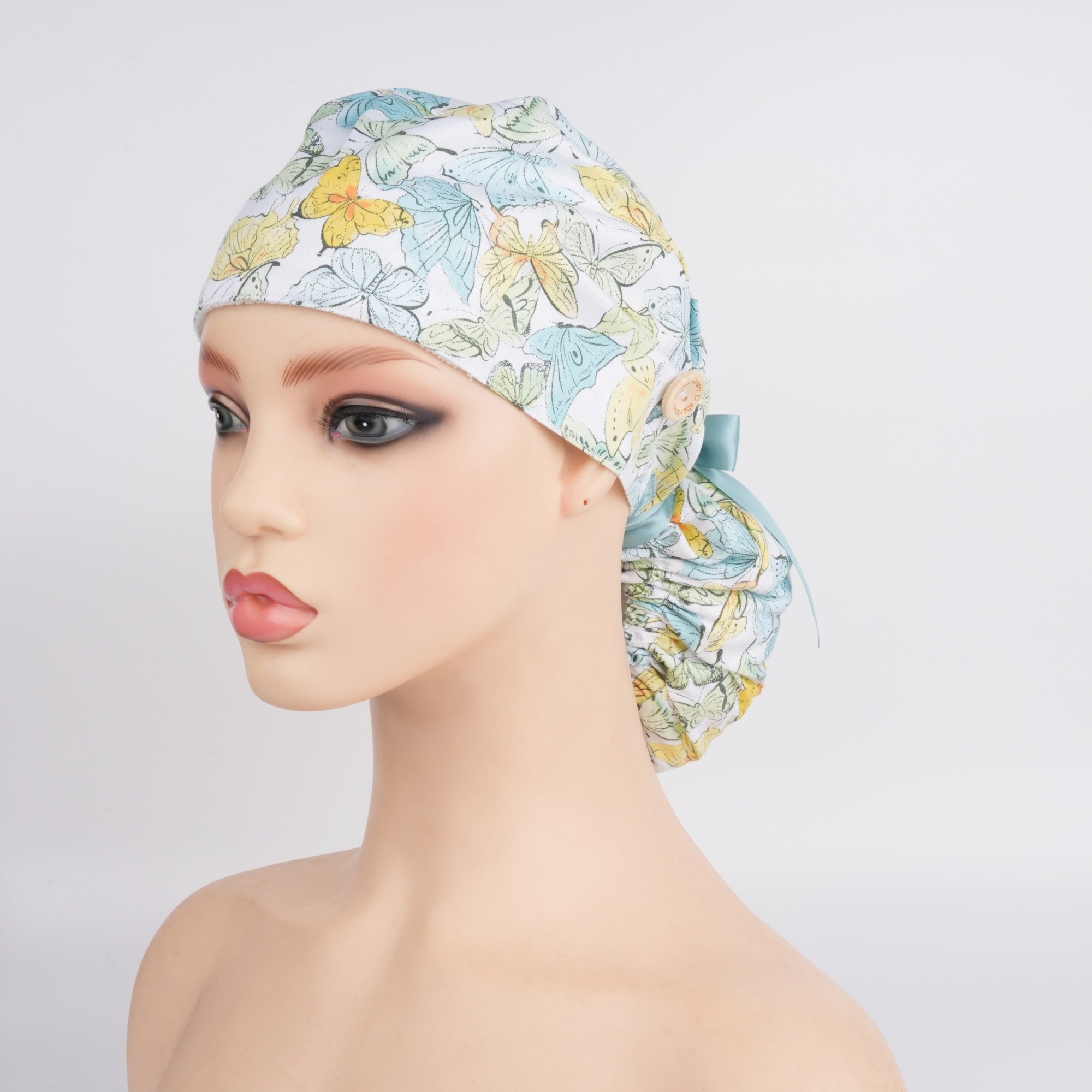 Teal Butterfly Ponytail Scrub Cap