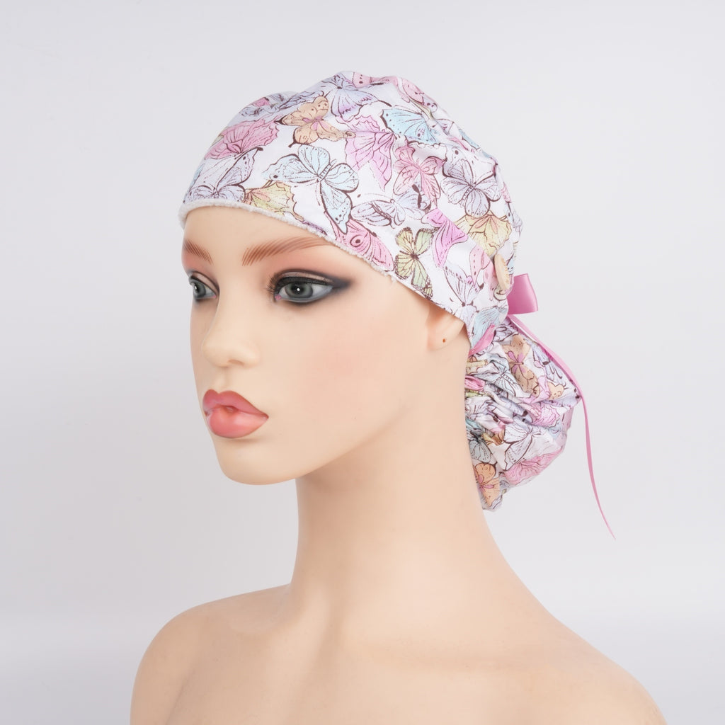 Pink Butterfly Ponytail Scrub Cap