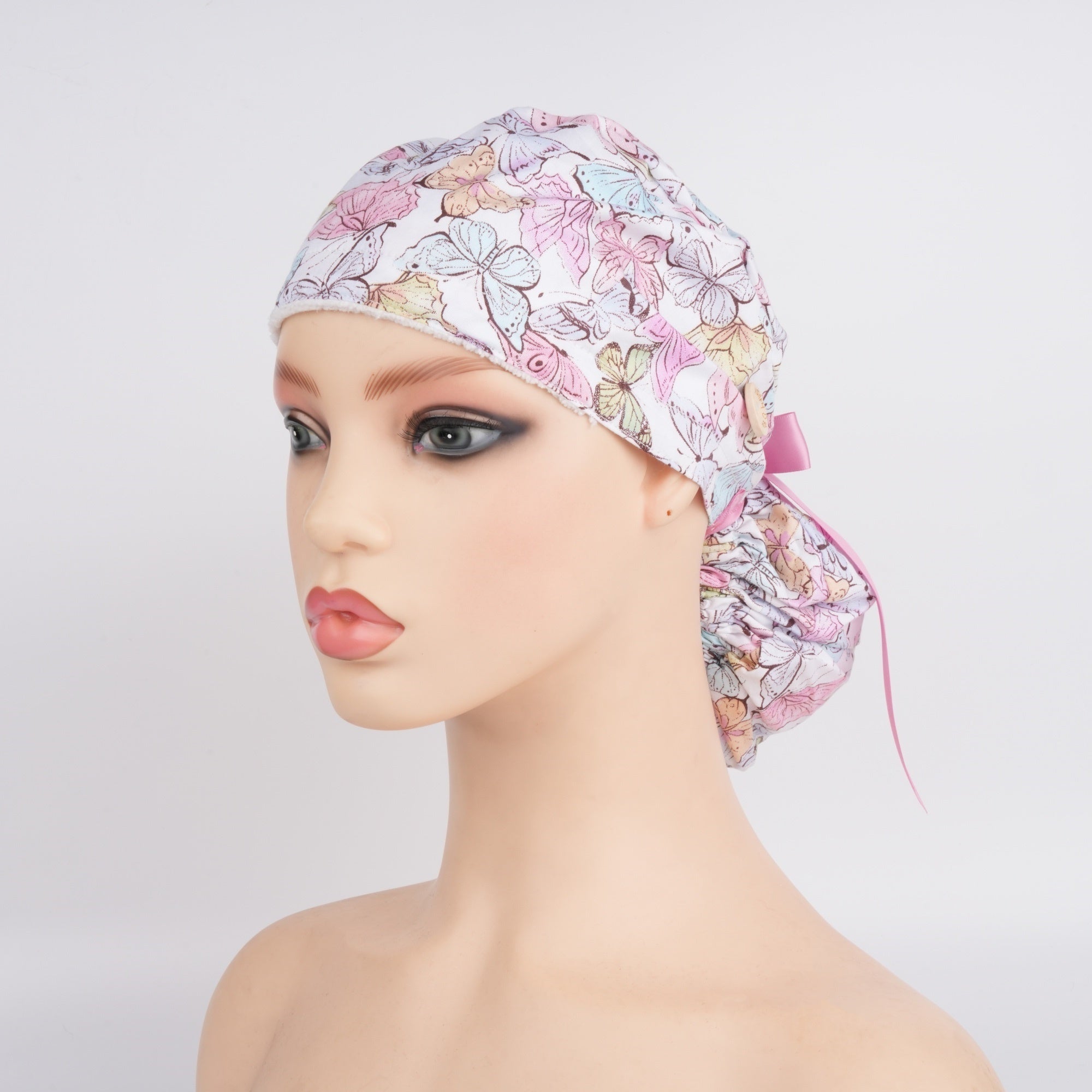Pink Butterfly Ponytail Scrub Cap