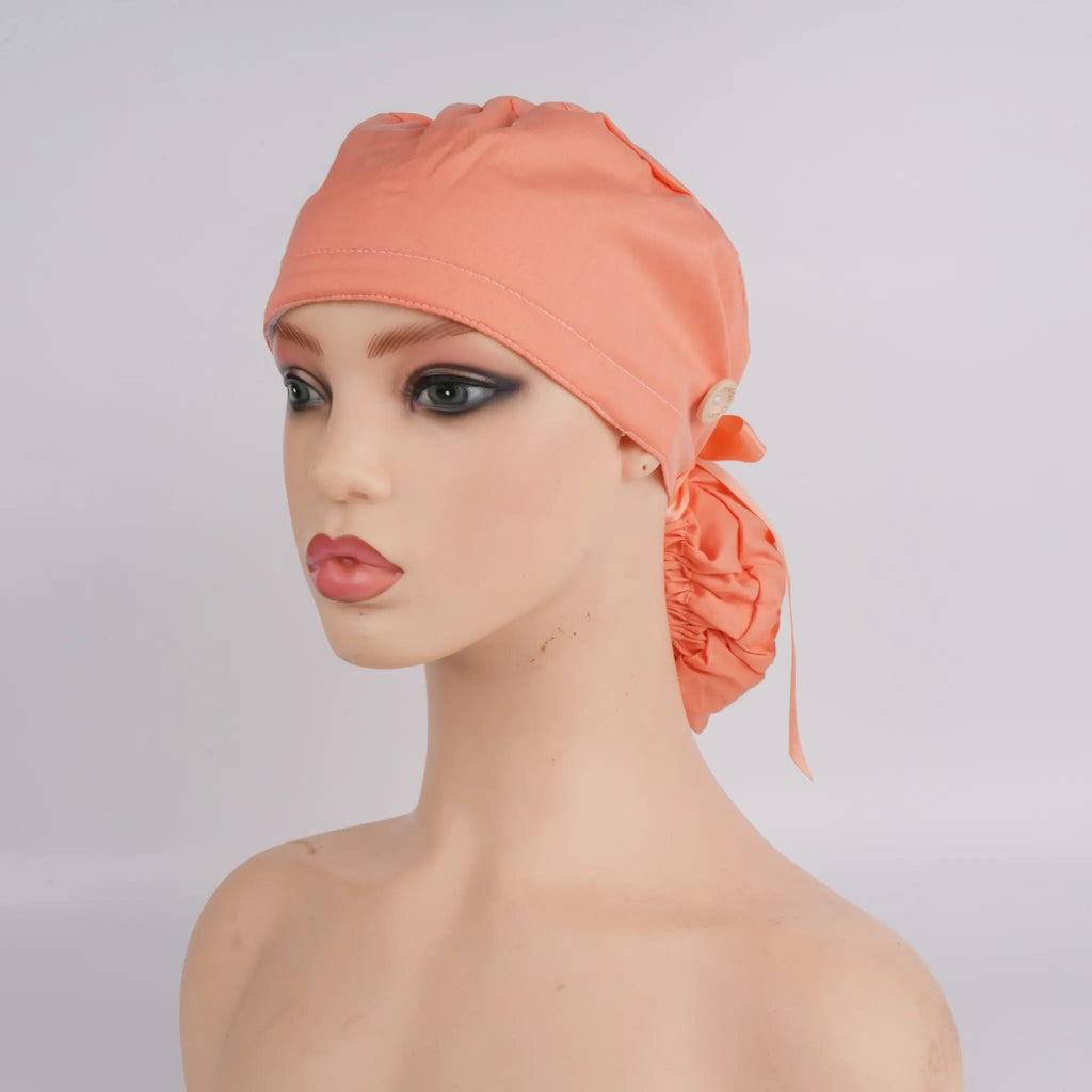 Coral Orange Ponytail Scrub Cap