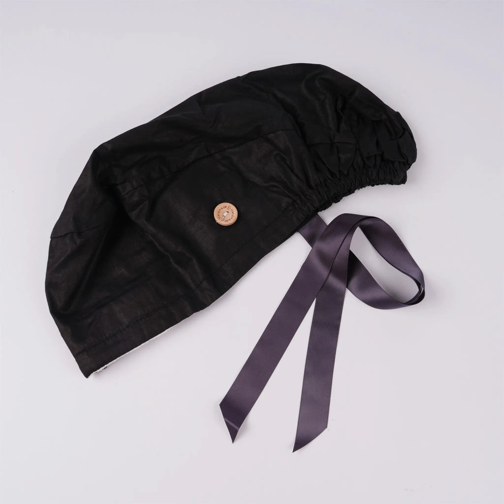 Solid Black Ponytail Scrub Cap