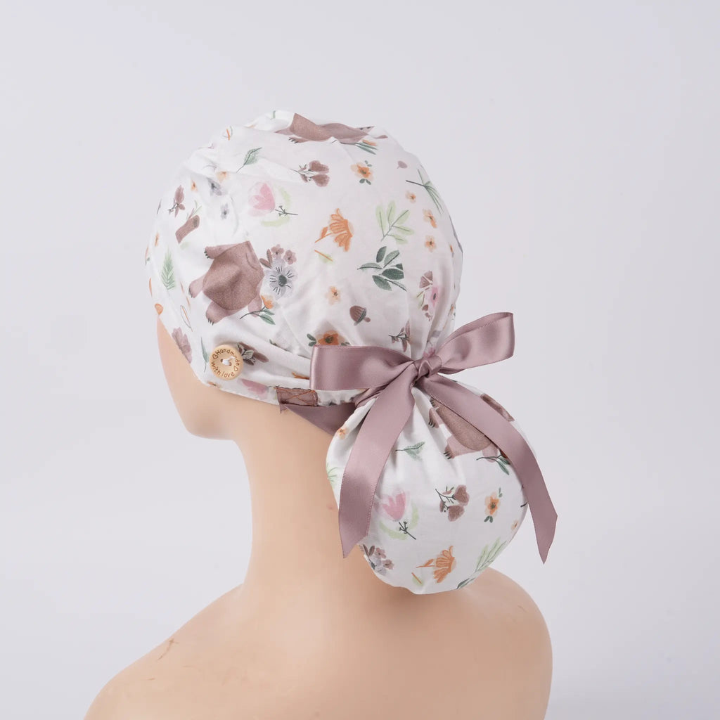 Woodland Bear Ponytail Scrub Cap