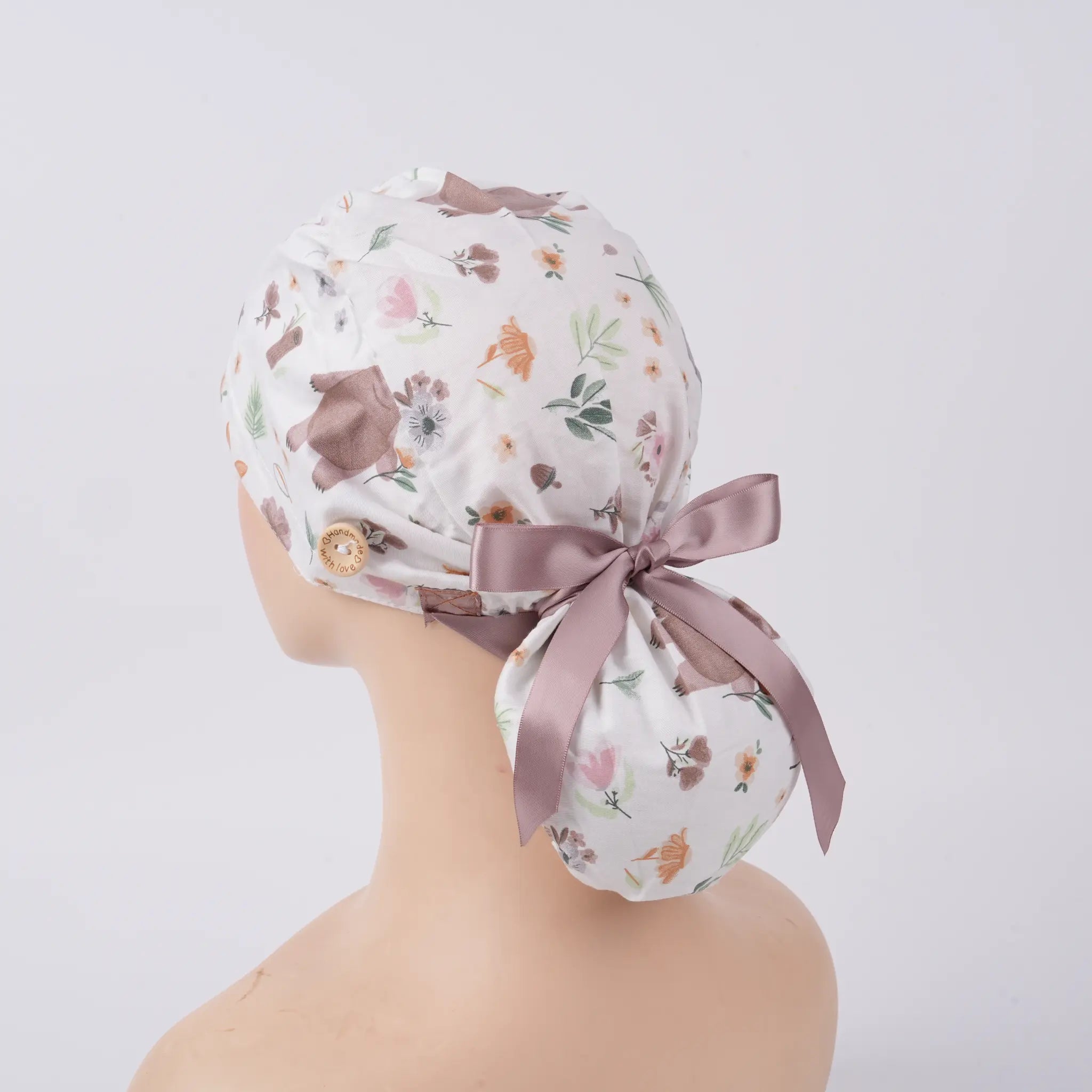 Woodland Bear Ponytail Scrub Cap