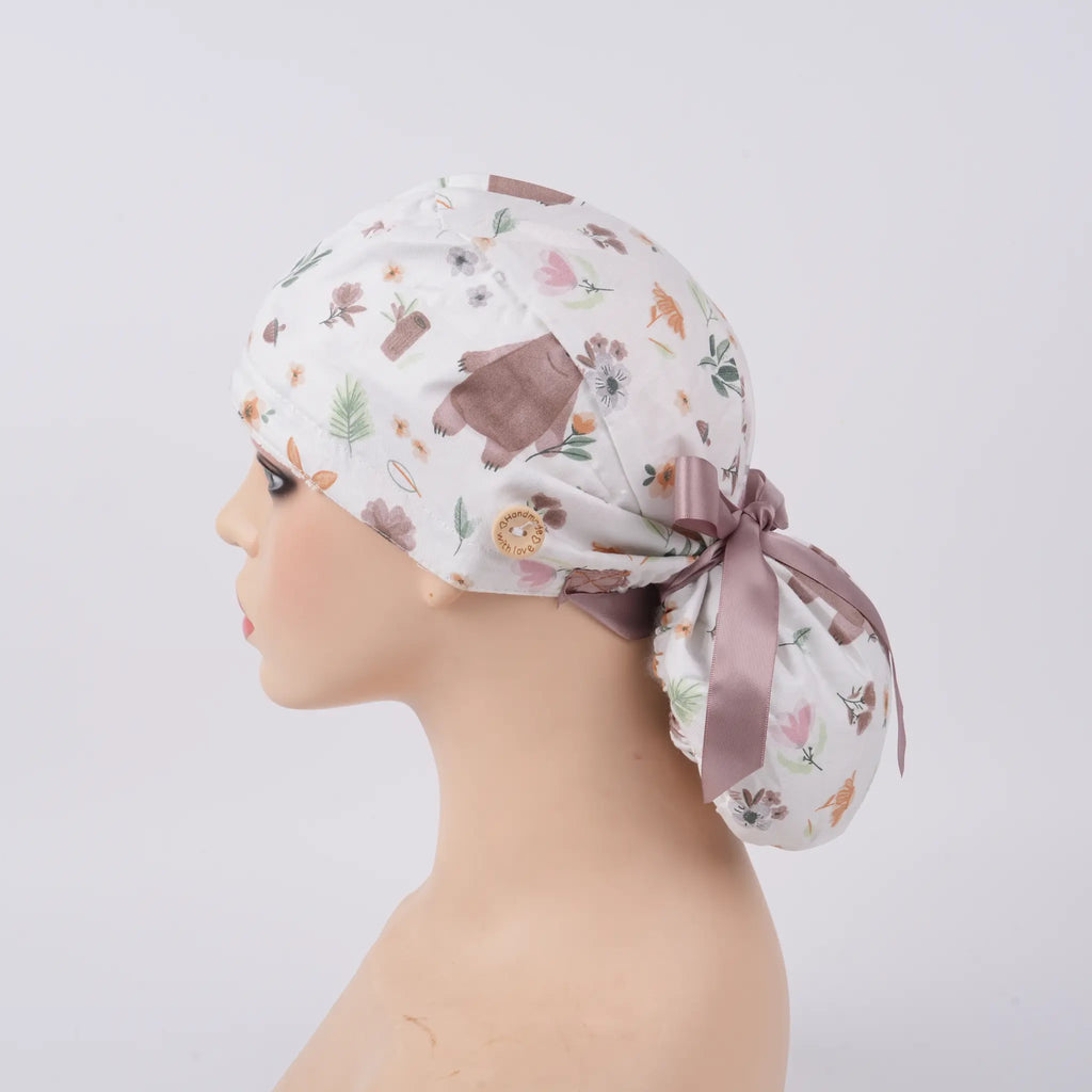 Woodland Bear Ponytail Scrub Cap