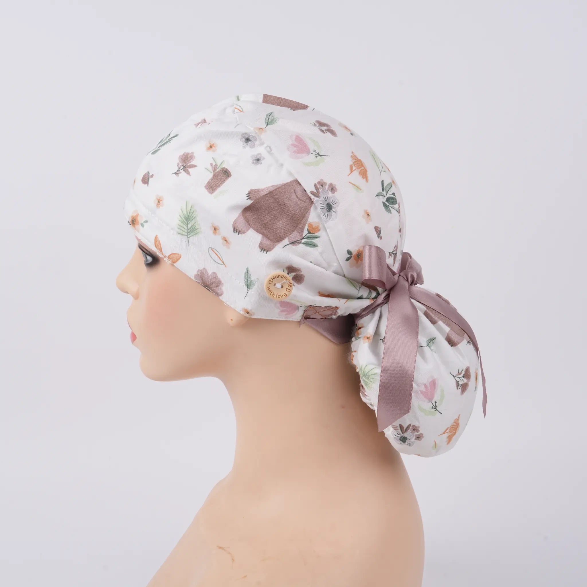 Woodland Bear Ponytail Scrub Cap