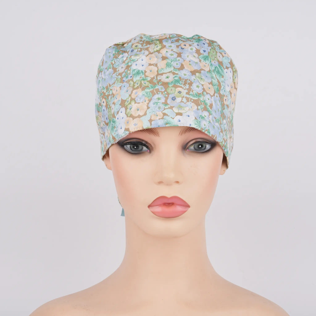Berry Florals Ponytail Scrub Cap