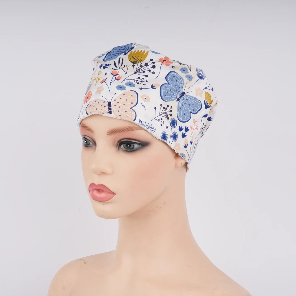 Blue Pink Butterfly Euro Scrub Cap